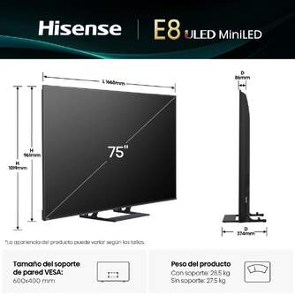 TV HISENSE 75%%%quot; 75E8Q UHD MINILED SMART TV 144HZ