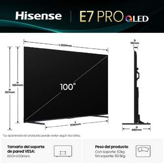 TV HISENSE 100%%%quot; 100E7Q PRO UHD QLED SMART TV 144HZ