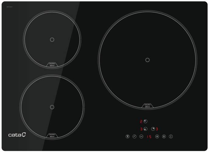 Placa de inducci&oacute;n Cata IB5003BK - 3 fuegos, 6500 W, 9 niveles de potencia
