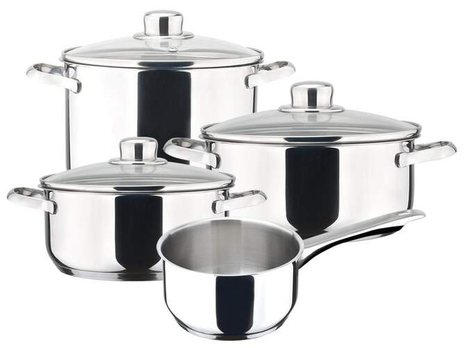 Bateria de cocina Magefesa Dux - 3 cacerolas+1 Cazo+3 tapas, acero inoxidable 18/10, apto inducci&oacute;n