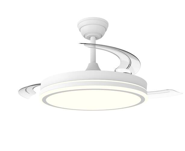 Ventilador Techo CristalRecord Night Eco - 30W, Aspas retr&aacute;ctiles, Temporizador, LED, Mando, Blanco