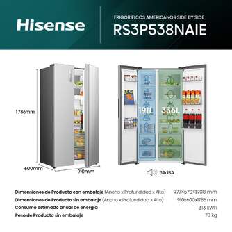 FRI. HISENSE RS3P538NAIE 179x91 NF INOX DSP KFIT
