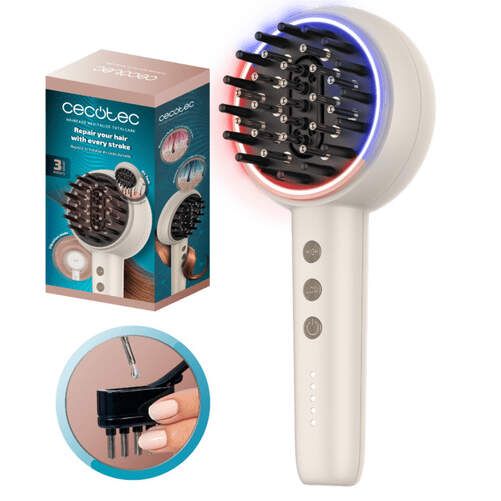 Cepillo Alisador Cecotec 116309 HairCare Revitalize Little - Reparador, Terap&iacute;a lum&iacute;nica LED, Blanco