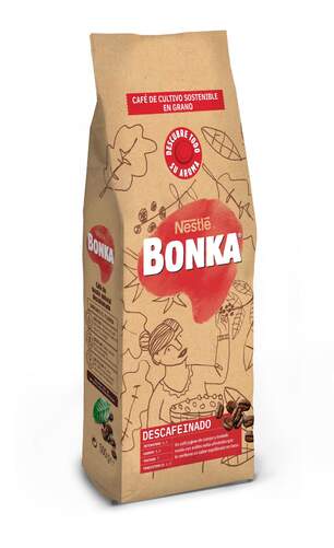 Café en Grano Bonka Descafeinado - 500gr, Cultivo Sostenible, Tueste Natural