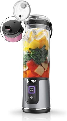 Batidora de vaso Ninja BC151UKBK - 5V, port&aacute;til con carga USB, 530 ml capacidad, 6 cuchillas