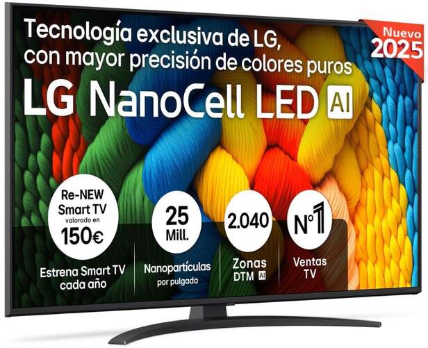 TV LG 55" 55NANO81A6A - 4K Ultra HD, NanoCell LED con IA, WebOS 25, HDR10, 20 W