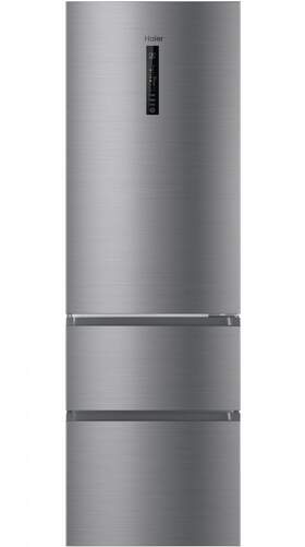 Frigor&iacute;fico Combi Haier HTR3619FNMN - Clase F, 191cm, 3 Puertas, 348L, NoFrost, LED, Acero Inox