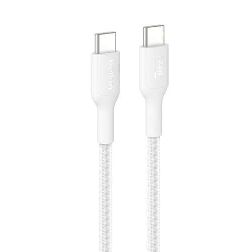 Cable Belkin de USB-C a USB-C - 2 metros, con carga r&aacute;pida, cable nailon trenzado, blanco
