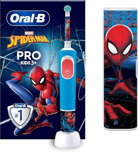 Cepillo Eléctrico Oral B Vitality Kids Spiderman + Funda - Modo Sensible, Programador
