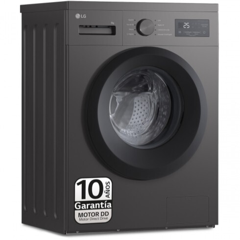 Lavadora LG F4A1009NDK - 9 kg, 1400 rpm, Clase A, 8 Programas, Negro Grafito