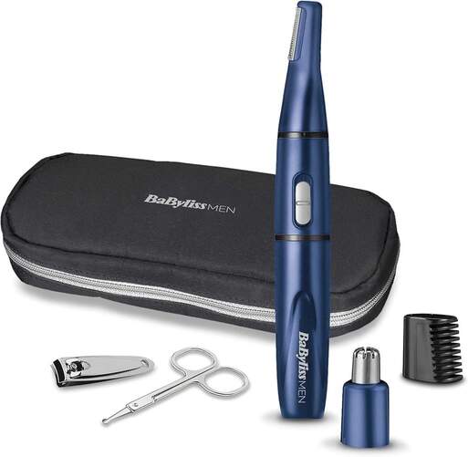 Cortapelo Nariz Babyliss 7058PE - Con Accesorios 5 en 1, Azul, Estuche