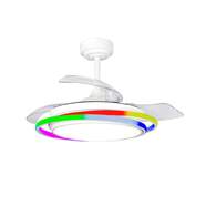 Ventilador Techo CristalRecord Antila Mini - 45 W, Retr&aacute;ctiles, Led RGB, Hasta 13m2, Blanco