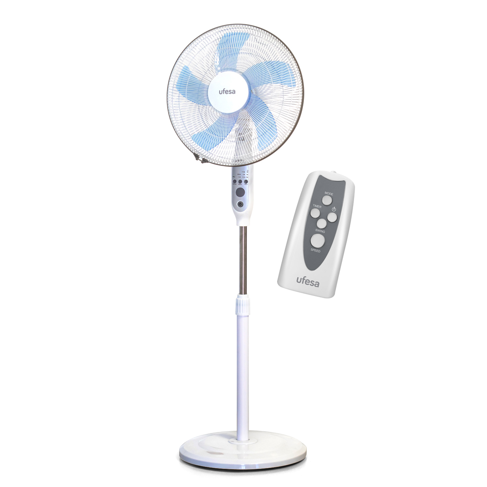 Ventilador Pie Ufesa rf1450 3 velocidades 50 w 45 cm 50w 45w 40cm mando distancia velociades 35 oscilación 90º temporizador blanco 40 5 helices 7h30