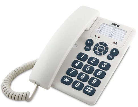 Tel&eacute;fono de sobremesa SPC 3602B Azul/Blanco - Teclas grandes, 3 memorias directas, timbre 84dB