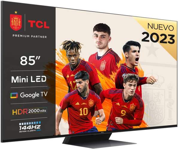 TV 85" MiniLED TCL 85C845 - QLED 4K 144Hz, HDR2000, Google TV, Dolby Vision/Atmos 70W, Gaming
