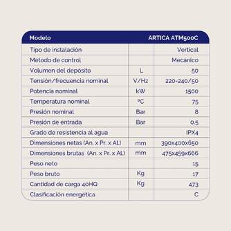 TERMO ARTICA ATM500C 50L CLASE C
