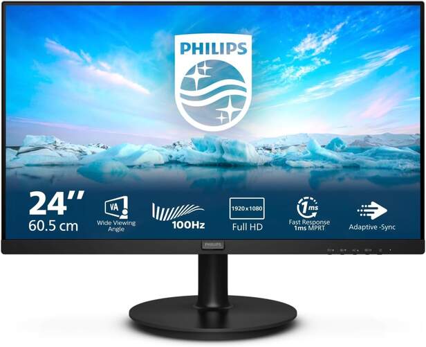 Monitor Philips 23,8" - Full HD, Panel VA, HDMI y VGA, 1 ms tiempo respuesta, 100 Hz