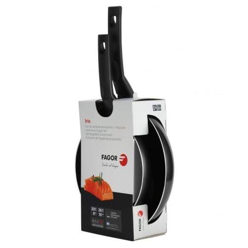 Lote de Sartenes Fagor Iris - 20 cm, 26 cm, Aluminio, Negro