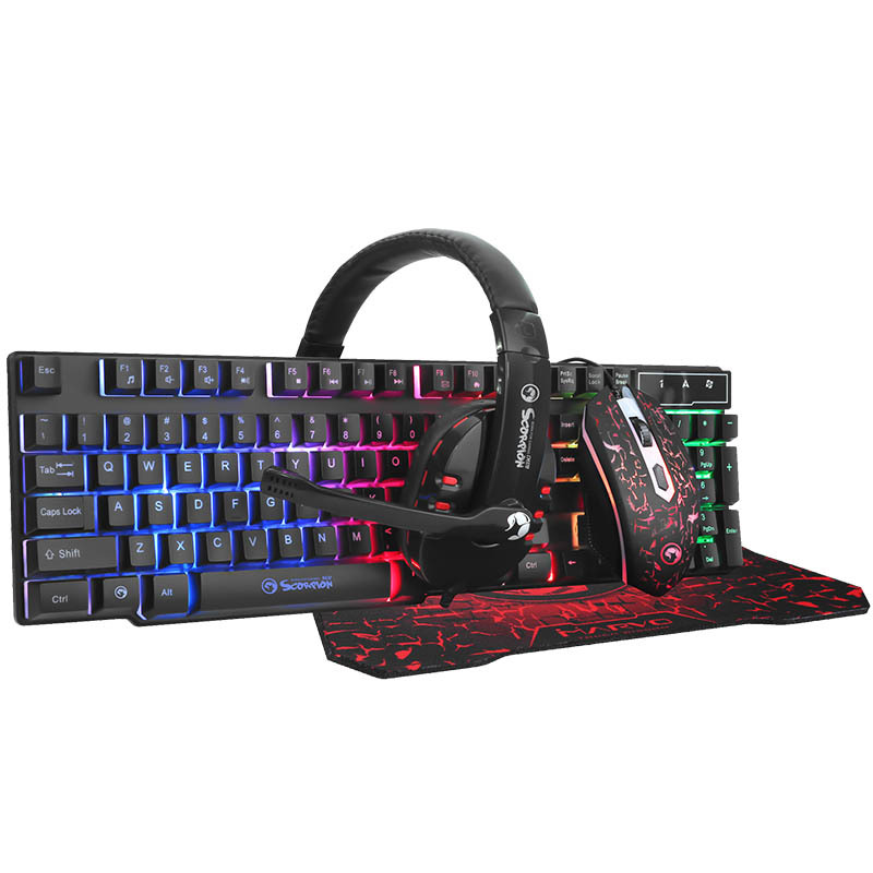 Scorpion Macm370 Pack 4 en 1 gaming teclado auriculares alfombrilla 3200 dpi rgb usb kit cm370 combo macm370sp raton y qwerty español membrana led 3200dpi 3.200