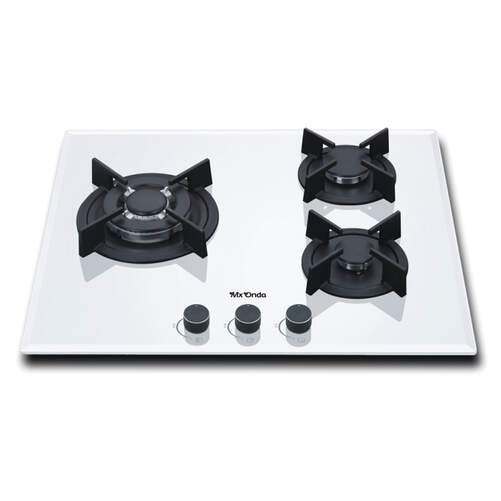 Placa de gas MXONDA MXPG2200B - 3 fuegos, Cristalgas, 60 cm, blanco