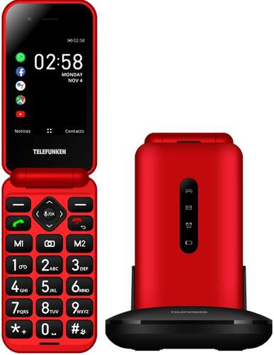 Seniorphone Telefunken S740 - Rojo, Wifi, Bluetooth, 4G, Botón SOS, Manos Libres