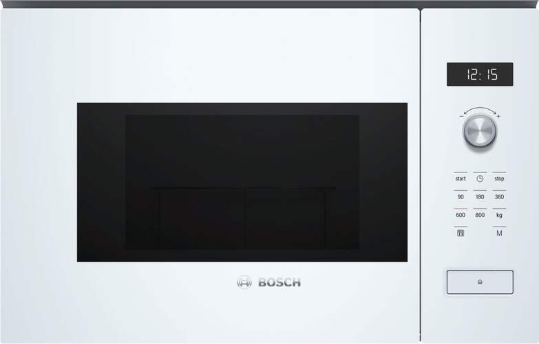 Microondas Bosch BFL524MW0 - Apertura Izquierda, 800 W, Integrable, Cristal, Blanco