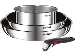 Lote de sartenes Tefal L881S Ingenio - 22 cm, 26 cm, Cazo 16 cm, Mango, Inox