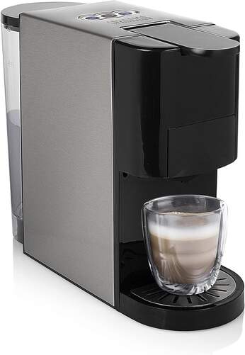 Cafetera Cápsulas Princess 249451 - 5 en 1, 19 bar, 0,8 litros, 1450 W, negro y plata