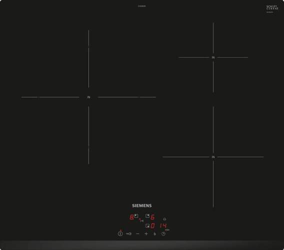 Placa Inducción Siemens EU63KBJB5E - 3 Zonas, 60cm, 17 Niveles, TouchControl, QuickStart, 4600W