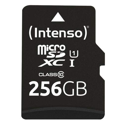 Tarjeta Micro SD Intenso 256 GB - Incluye adaptador SD a MicroSD, hasta 90 mb/s