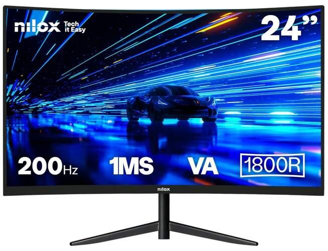 Monitor curvo Nilox 23,8" NXM24CRV2001 - Full HD, pantalla IPS 200 Hz, 1ms tiempo respuesta, HDMI