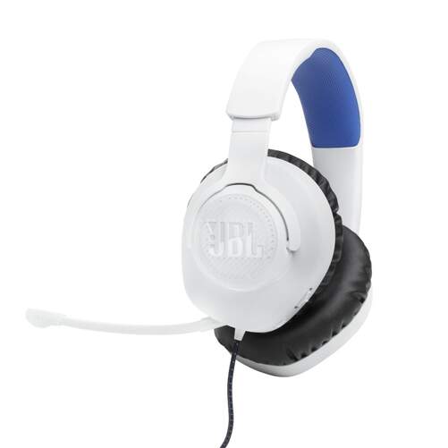 Auriculares JBL Quantum 100 Gaming - Acolchado viscoel&aacute;stico, 20-20000 Hz, Blanco/azul