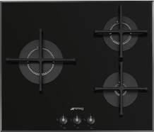 Placa Gas Smeg PV163B3 - 3 Fuegos, 60cm, Hierro Fundido, Cristal negro