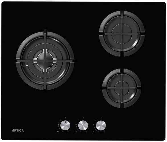 Placa Gas Artica ACG60301 - 3 Fuegos, Cristalgas, Hierro Forjado, Wok