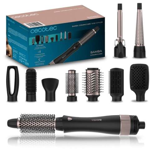 Cepillo Alisador Cecotec CeramicCare 4439 - 10 en 1, 1000 W, Negro, Rosa