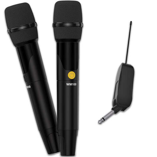 Pack de dos micr&oacute;fonos inal&aacute;mbricos HiFuture WM100 Negro - Incluye receptor, 2.4 GHz, 40-18k Hz