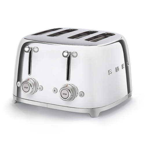 Tostadora Smeg TSF03SSEU Chrome - 4 Ranuras cortas, 2000 W, Cromo, Blanco