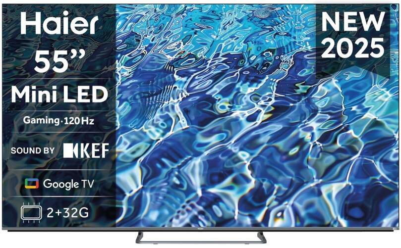 TV Haier 55" MiniLED H65M80FUX - 4K Ultra HD, Google TV, Peana central, Dolby Atmos 50W, HDR10