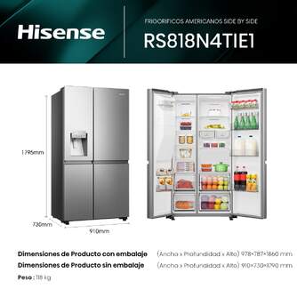 FRI. HISENSE RS818N4TIE1 179x91x73 NF DISP INOX