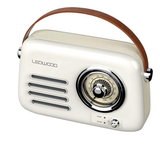 Radio Ledwood Alma Retro FM - 30 W, 1500 mAh, Antena Telescópica, Blanco