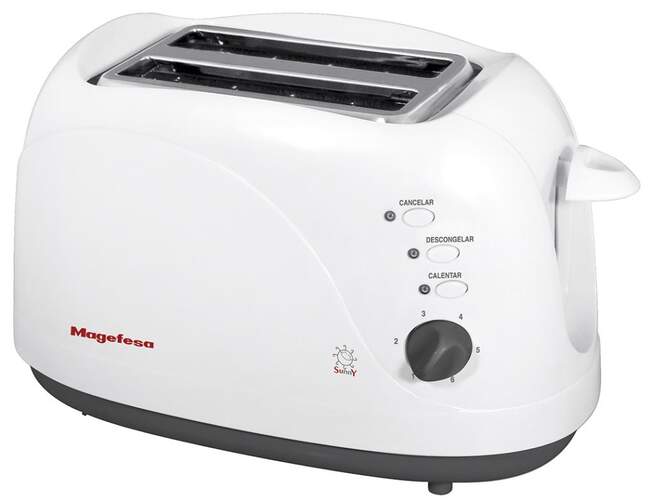 Tostadora Magefesa Sunny 3335 - 2 ranuras, 750 W, Inox, Blanco