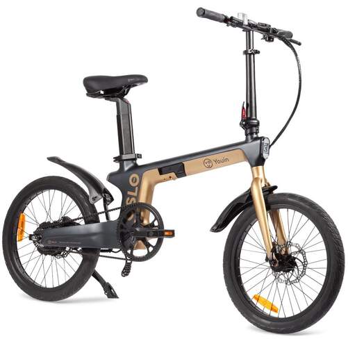 Bicicleta Eléctrica Youin Oslo Pro BK1950 Negra y dorada - 250W, 45 km aut., Ruedas 20", freno hidrá