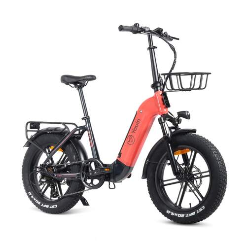 Bicicleta eléctrica Youin BK1716 Luxor II Coral/Negra - 60 km aut., ruedas 20", 250W, freno Disco