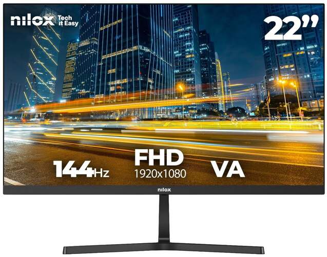 Monitor Nilox 22" NXM22FHD14401 - Full HD, Entrada HDMI y VGA, Panel VA, 144 Hz, 1ms respuesta