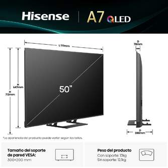 TV HISENSE 50%%%quot; 50A7Q UHD QLED SMART TV HDR10 