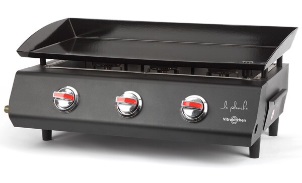 Plancha de Gas Vitrokitchen PG330NB - Cocina exterior, 3 quemadores 2,5 W, piezo eléctrico, Negro