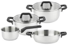 Bater&iacute;a de Cocina Magefesa Magnific - 4 piezas con 2 tapas de cristal, Acero inox 18/10