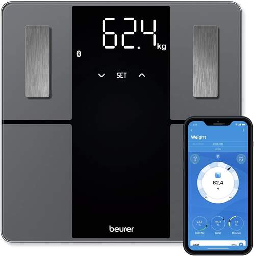 B&aacute;scula de ba&ntilde;o Beurer BF500 - El&eacute;ctrica, Diagn&oacute;stica, Bluetooth, Hasta 180 K, Negro