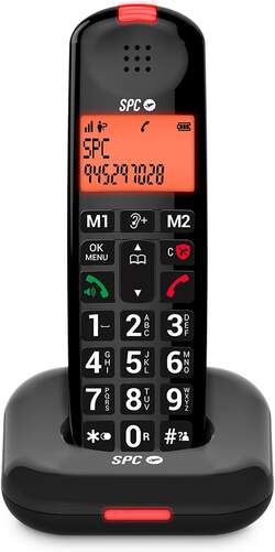 Tel&eacute;fono Inal&aacute;mbrico SPC 7612N Comfort Kairo - Negro, pantalla con luz &aacute;mbar, ajustes de volumen