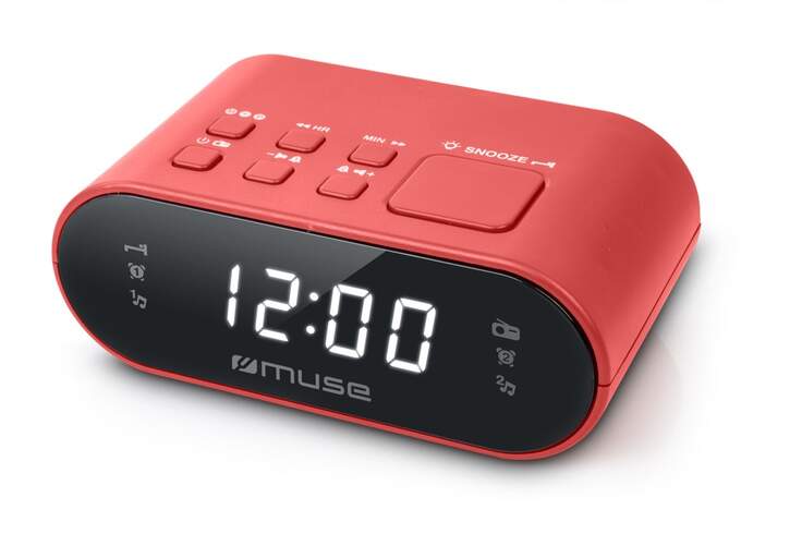Radio reloj MUSE M-10 RED - FM/PLL, 20 presintonias, despertador
